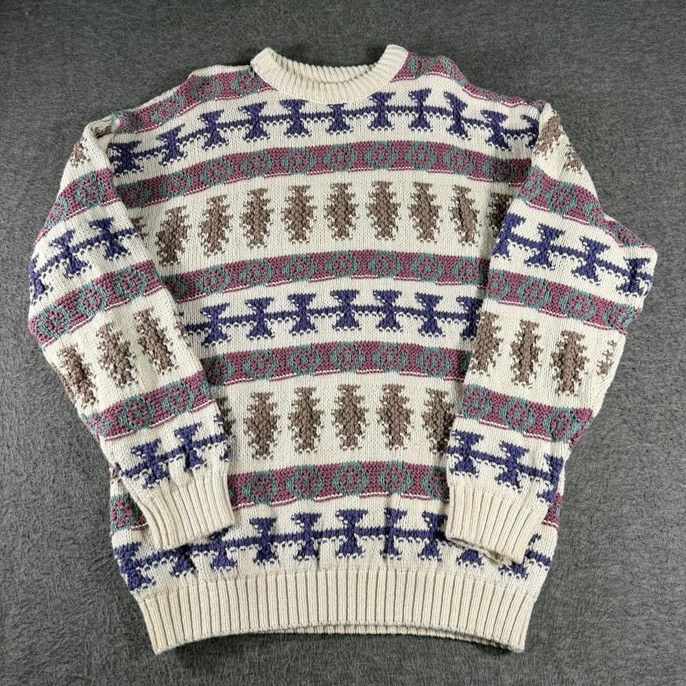 Vintage Men's 💯 Cotton Sweater 80's 90's Grandpacore Southwestern USA Made SZ L